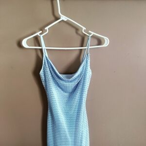 Windsor Pastel Blue Crochet Cowl Mini Dress